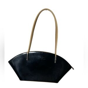 Elegant small patent leather Beijo Black Bag Purse Glossy Tan Straps
